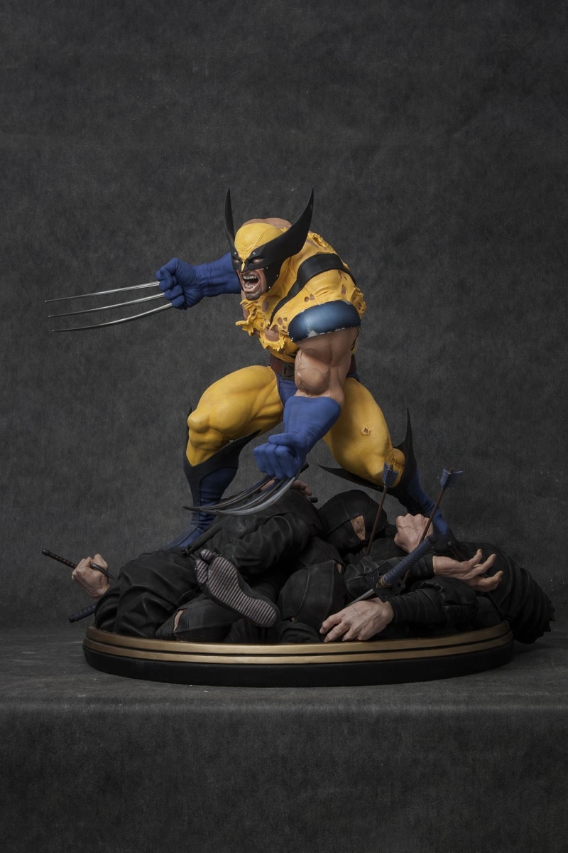 studio shot, indoors, cross-legged, conflict, Wolverine, clothing, full length, marvel, protection, males, X-Men, adult, weapon, people, front view, bizarre
