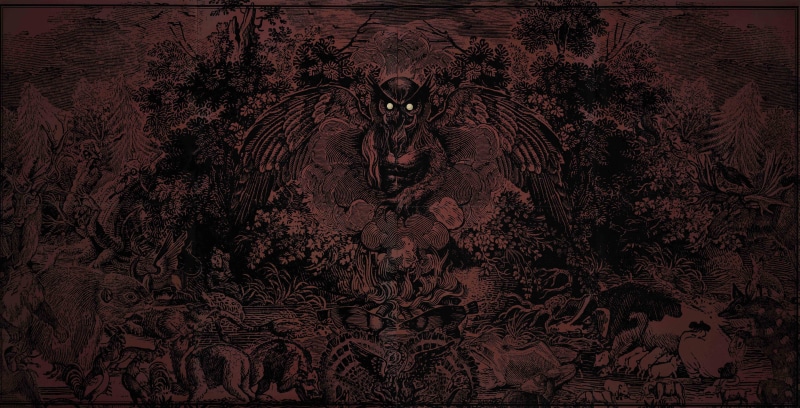 pattern, history, floral, painting, area, art and craft, tree, evil, rug, creativity, no people, red, dark, owl, black, animal body part, portrait, mammal
