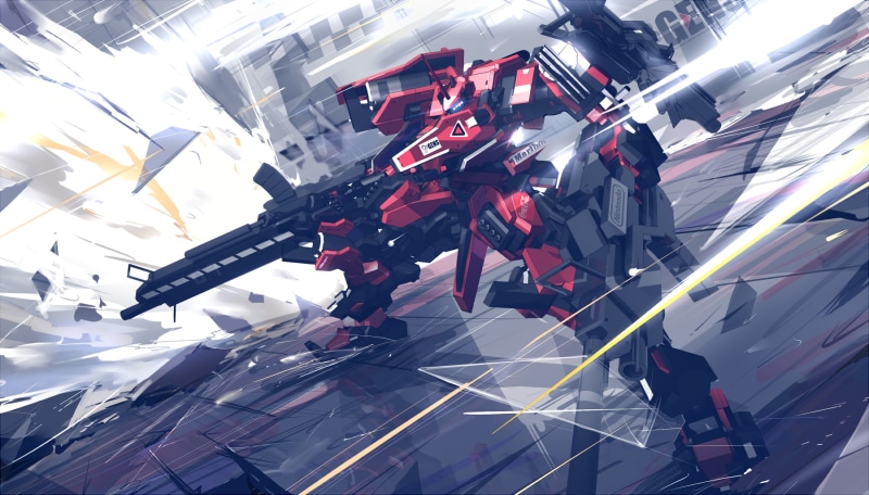 digital art, red, real people, day, built structure, aerospace industry, group of people, futuristic, black, 1080P, transportation, Armored Core, high angle view