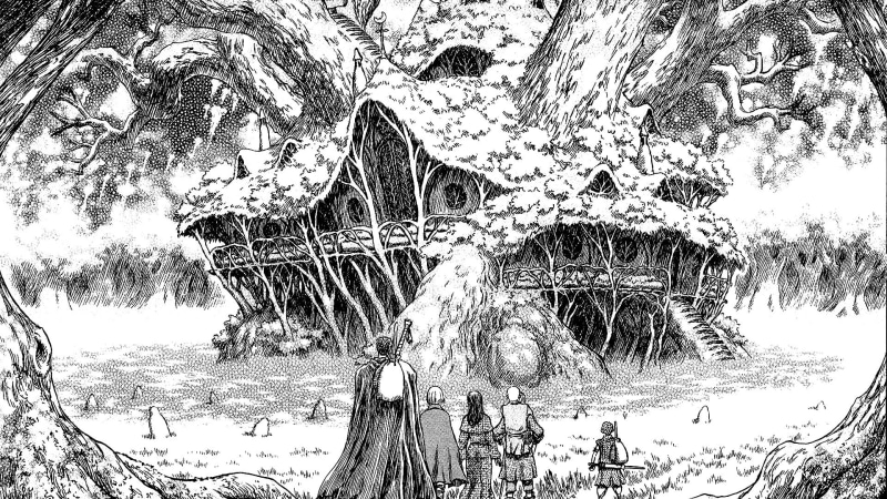 monochrome, winter, land, day, connection, tree, 1080P, Guts, built structure, Berserk, outdoors, Casca, cold temperature, covering, architecture, water