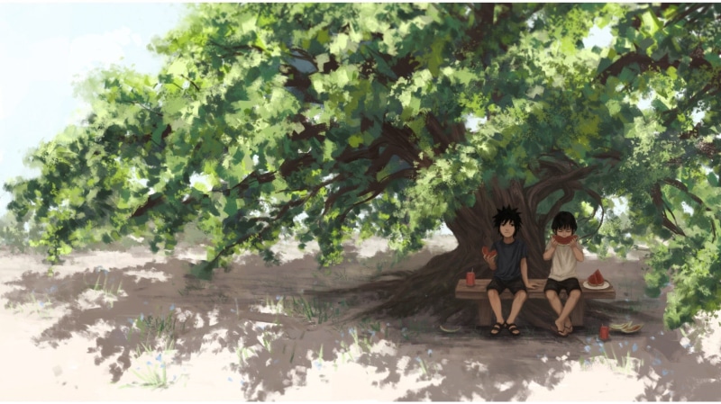 1080P, Hashirama Senju, friends, watermelon, art, Naruto, Uchiha Powers, tree