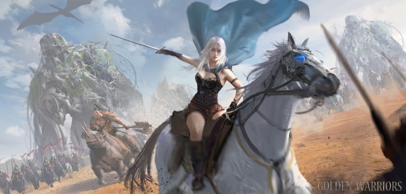 one person, outdoors, young adult, women, fantasy art, warrior, clothing, 1080P, sky, sunlight, horse, livestock, adult, riding, domestic, animal wildlife