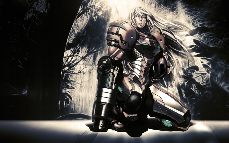 still life, close-up, nature, shadow, video games, white, haired, day, low angle view, male likeness, technology, metal, Samus Aran, art and craft