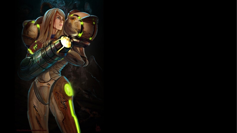 emotion, black background, video games, men, studio shot, standing, young adult, protection, brown, young women, looking, Metroid, copy space, women, indoors