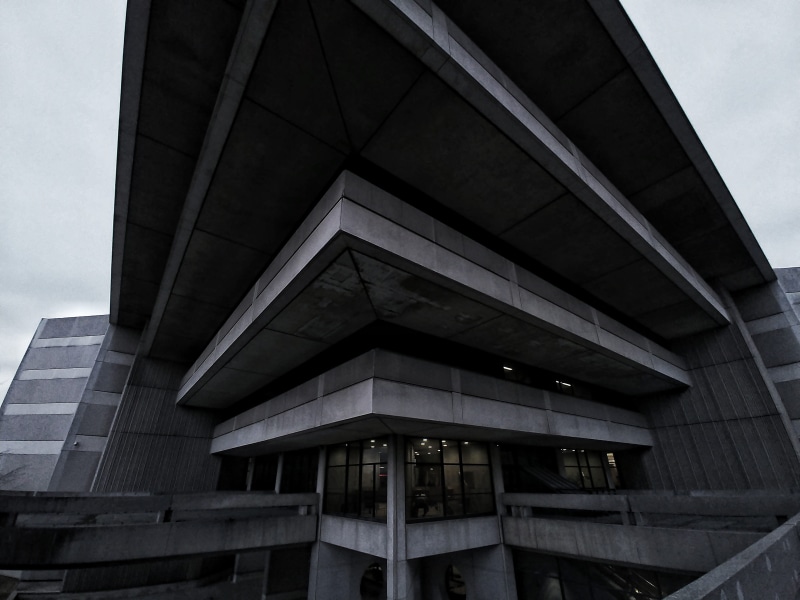 overpass, connection, shelter, architectural column, brutalist, low angle view, wood - material, window, architecture, concrete, town, pattern, sky, 4K
