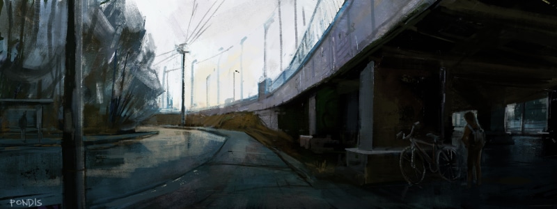 grunge, 4K, painting, street, overpass