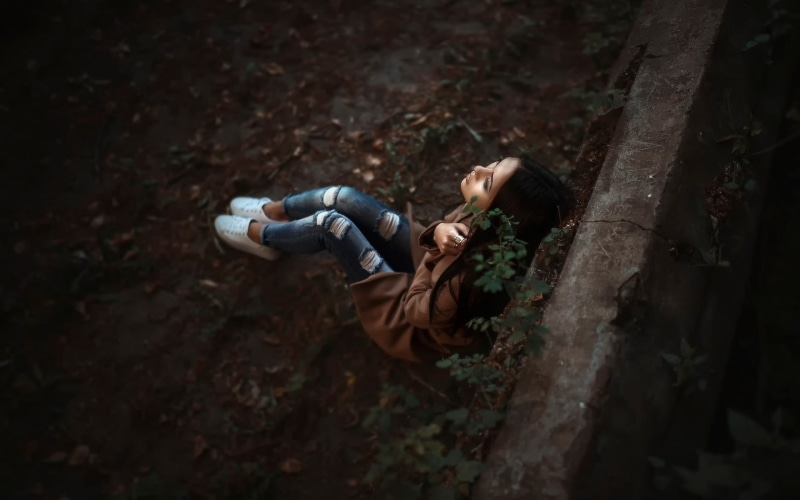 relaxation, Love, nature, child, plant, day, girl, outdoors, alone, lifestyles, forest, sad, land, selective focus, casual clothing, real people, jeans