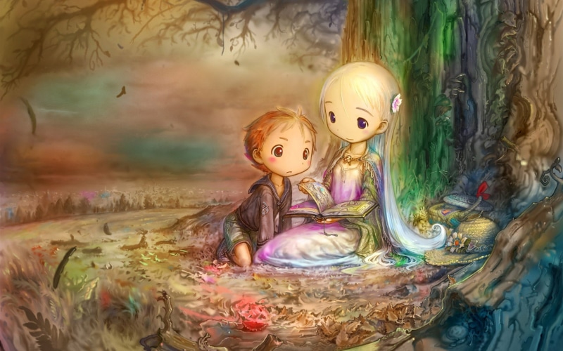 book, Boy, Reading, tree, 1080P, Girl