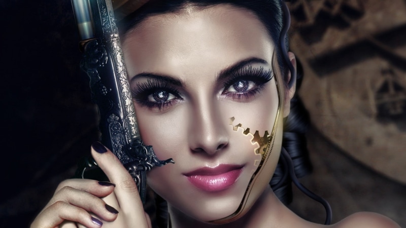 guns, 1080P, females-girls-sexy-weapons-guns-pistol-face, women