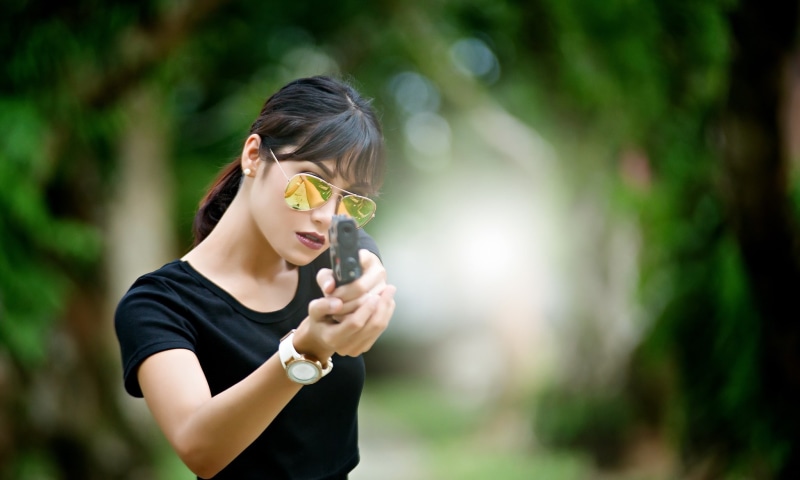 women, gun, weapon, women with shades, girls with guns, Asian, 1080P