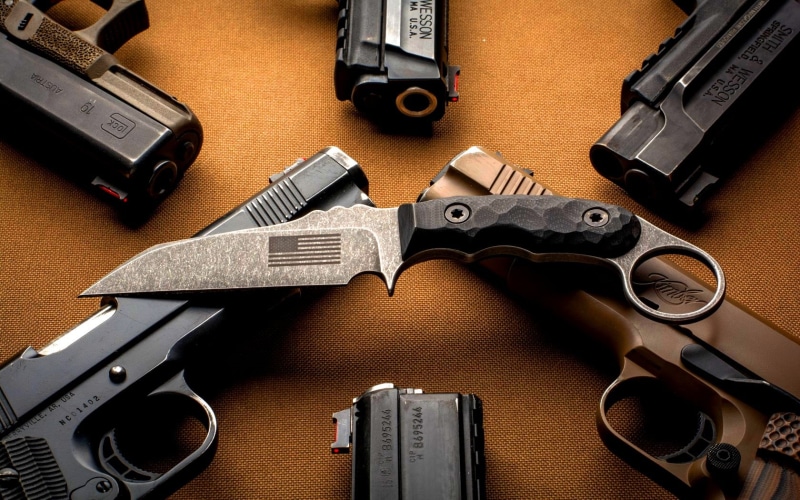 war, aggression, bullet, technology, 720P, War and Army, folding, law, violence, guns, knife, table, no people, handgun, weapon, communication, still life
