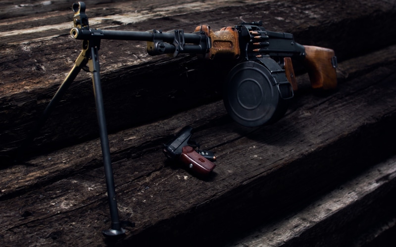 close-up, tripod, photographing, black color, camera, still life, War and Army, gun, nature, wood - material, rpd, army, technology, high angle view