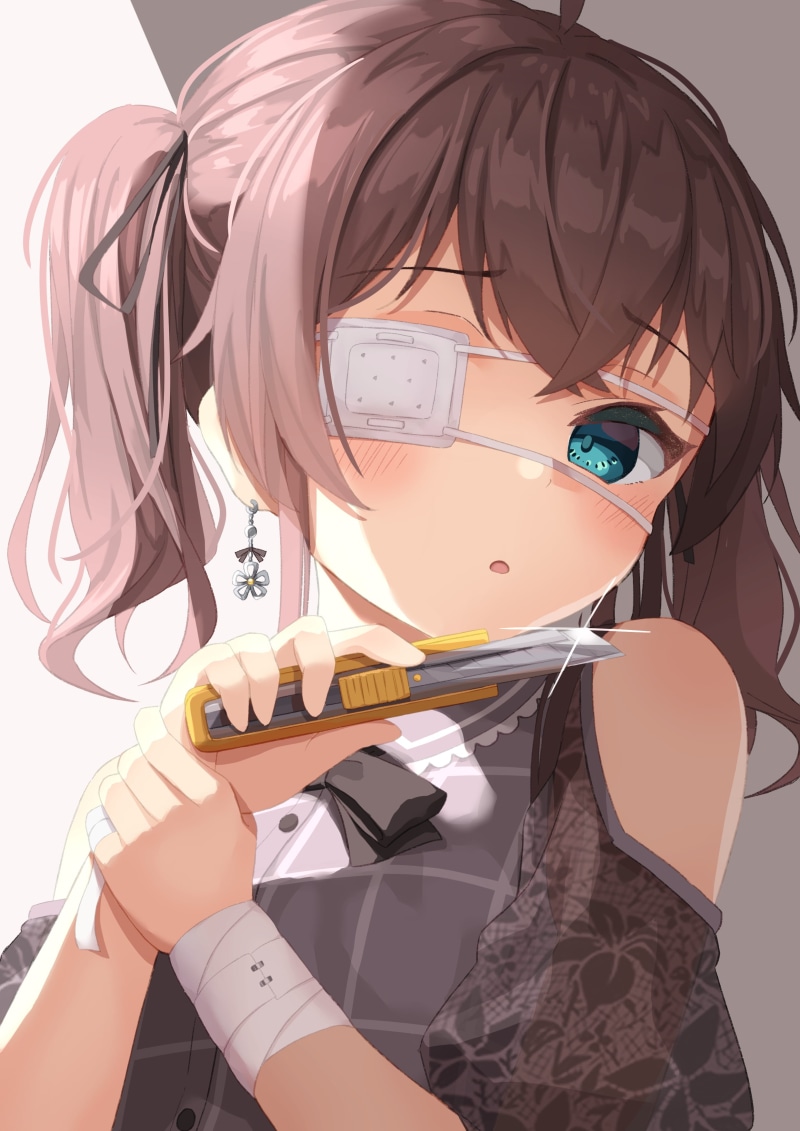 anime girls, 2K, Natsuiro Matsuri, Virtual Youtuber, eyepatches, Hololive