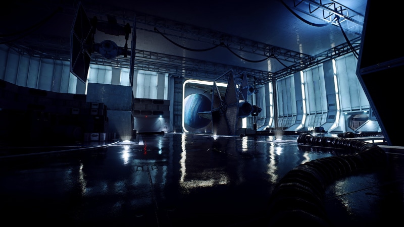 Star Wars, Death Star, TIE Fighter, Star Wars Battlefront II (2017), Hangar, 2K, Reflection