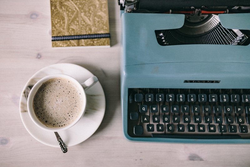 cup, working, coffee cup, no People, rainy day, old-fashioned, coffee, old, rainy, coffee - Drink, high angle view, typewriting, keyboard, close-up, typewriter