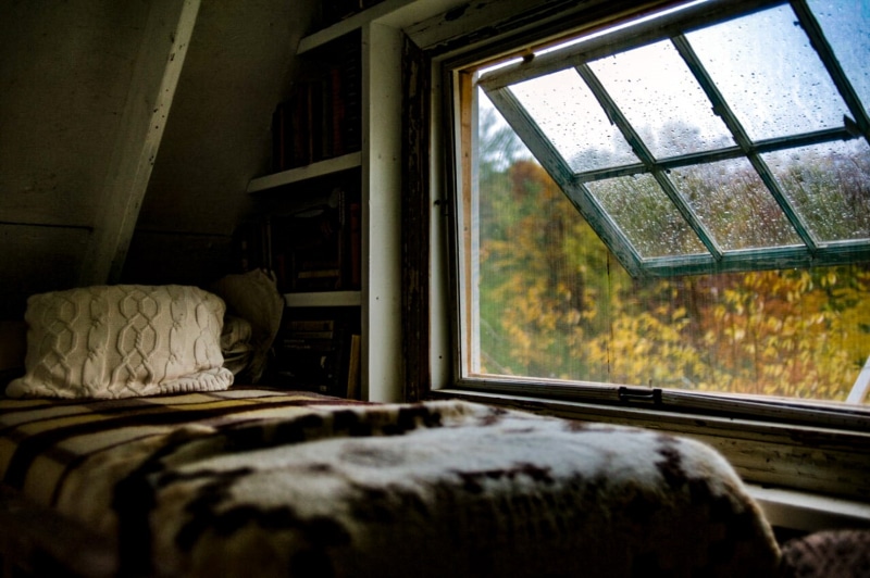 transparent, Fall, domestic room, no people, indoors, pillow, window, bed, mammal, rain, old, Cozy, Warm Colors, abandoned, home interior, mode of transportation