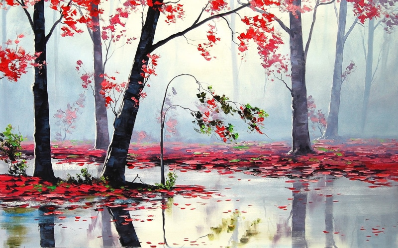 REFLECTION, Landscapes, artistic, 1920x1200 px, seasons, x, hd, leaves, nature, rain, wet, forest, 1080P, autumn, paintings, px, Trees, baseball, art