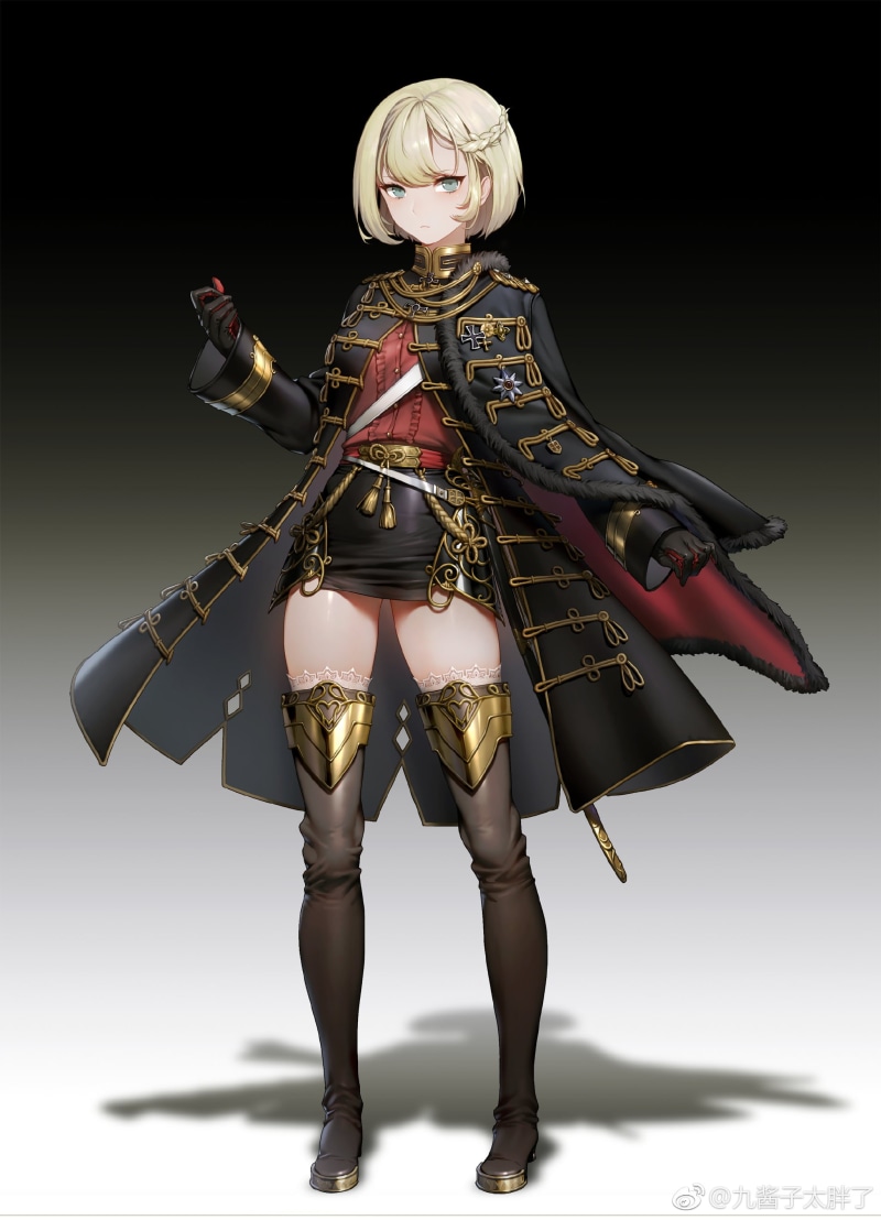 simple background, uniform, banner of the maid, 2K, military