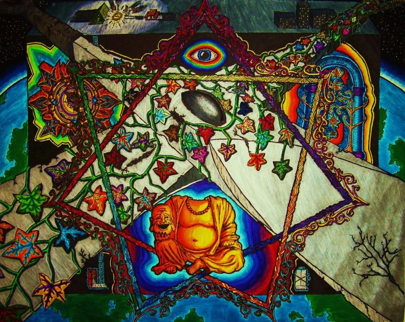 design, indoors, multi colored, close-up, creativity, human representation, craft, representation, no people, low angle view, art and craft, architecture