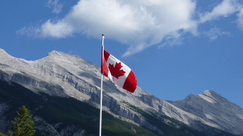travel Locations, cold temperature, scenics - nature, Canadian flag, nature, outdoors, mountain peak, mountain, canadian, red, beauty in nature, national park