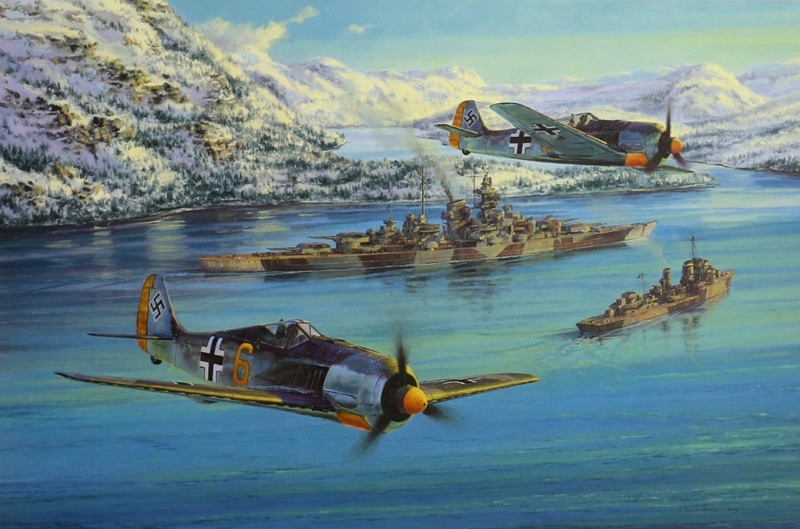 water, air vehicle, Focke-Wulf, Germany, military, tranquility, sky, 720P, Luftwaffe, nautical vessel, day, beach, Tirpitz, World War II, no people, sea