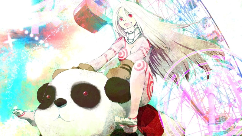 low angle view, event, festival, anime girls, graffiti, representation, red eyes, celebration, human representation, Shiro (Deadman Wonderland), craft