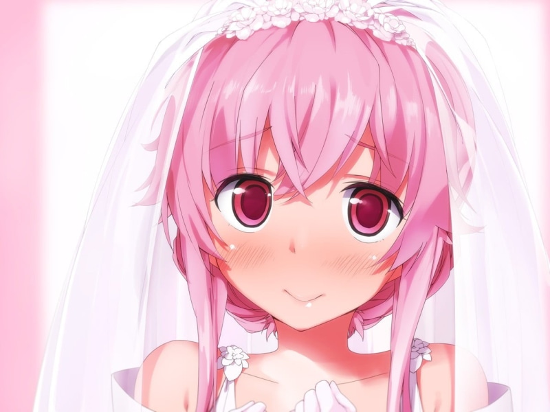 human face, close-up, pink, Gasai Yuno, wig, people, pink color, real people, character, eyeglasses, girls, veil, fashion, females, portrait, studio shot