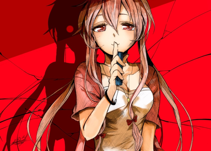 front view, girls, women, anime, haired, human body part, childhood, 2K, Mirai Nikki, character, blond hair, fashion, females, one person, pink, portrait