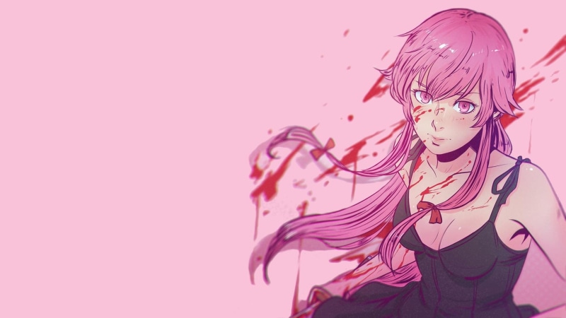 portrait, flowing, beauty, water, hair, 1080P, Anime, Yuno Gasai, pink color, fashion, creativity, females, studio shot, pink background, purple, young adult