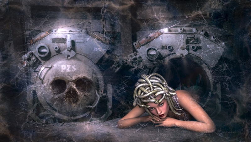 old device, art and craft, ailing, dreams, weird, unreal, belief, dusty, lapsed, dirt, collage, beautiful woman, indoors, portrait, morbid, factory, adult