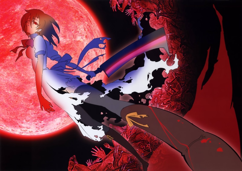red eyes, killer, madness, obsessed, When the cicadas cry, Rena Ryuugu, 5K, cleaver, massacre, torn clothes, Higurashi no Naku Koro ni, the full moon