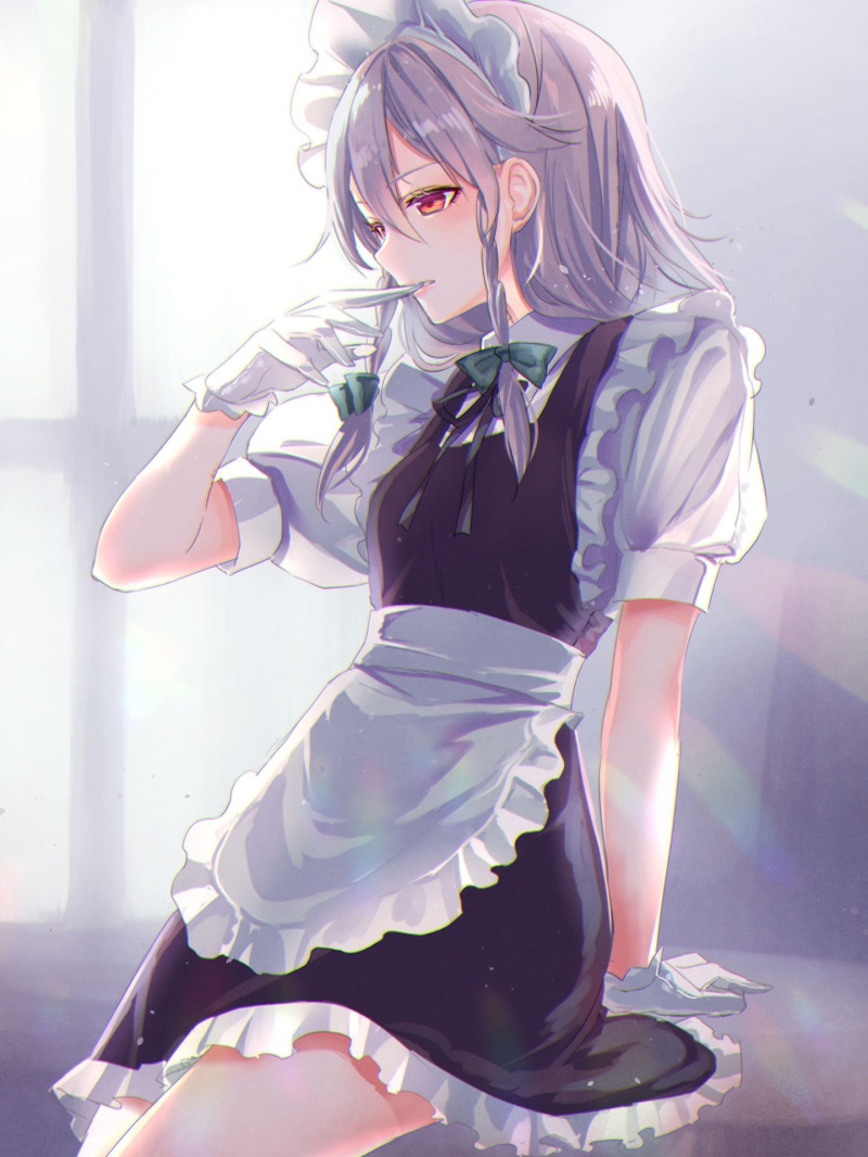 1080P, vertical, anime, maid outfit, Touhou, anime girls, red eyes, Izayoi Sakuya