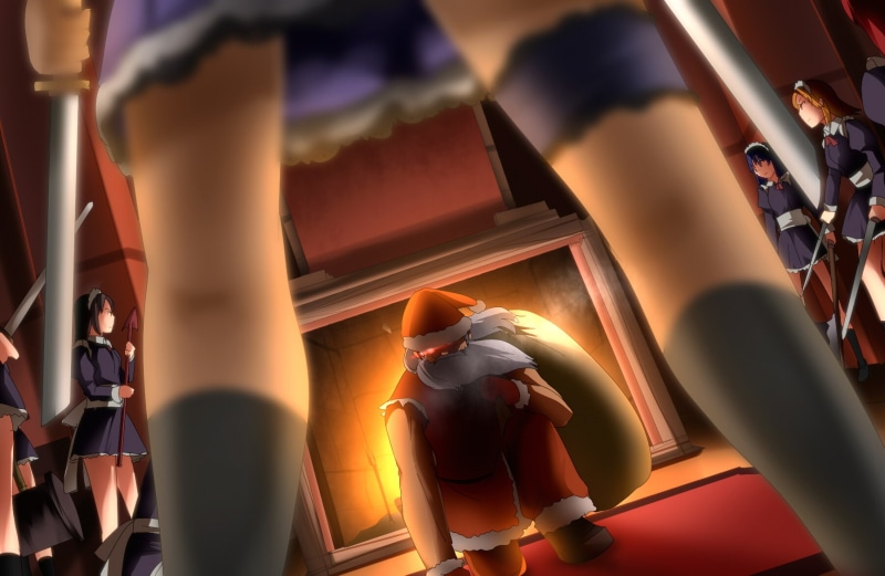 claus, dress, eyes, 720P, weapon, santa, red, touhou, maid, sakuya, izayoi, umakatsuhai