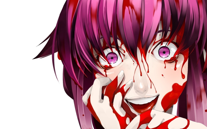 blood, 1080P, mirai, gasai, cartoon/comic, future, nikki, diary, hd, yuno, face