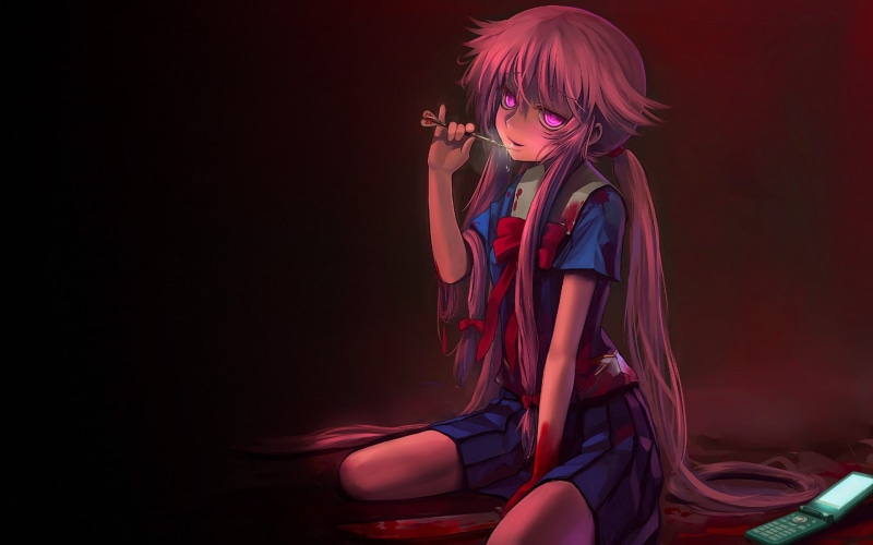 blood, anime girls, anime, yandere, 1080P, Mirai Nikki, Gasai Yuno