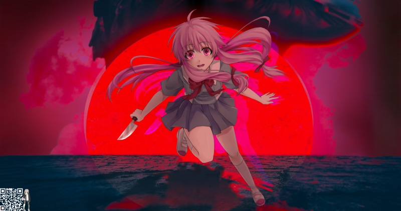Gasai Yuno, Sun, 4K, pink hair, anime, anime girls, Mirai Nikki, long hair, knife
