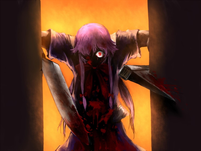 Mirai Nikki, 1080P, Gasai Yuno, yandere, blood, axes, Scream