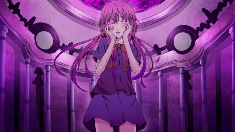 yandere, anime, long hair, Gasai Yuno, anime girls, pink hair, looking at viewer, 1080P, Mirai Nikki, pink eyes