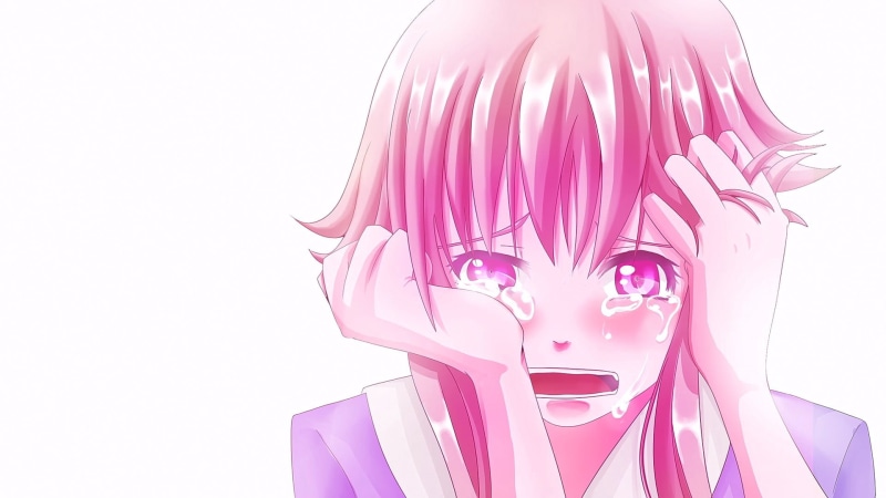 young women, digital composite, copy space, hairstyle, women, Mirai Nikki, looking at viewer, pink eyes, lifestyles, cut out, crying, studio shot, obscured face