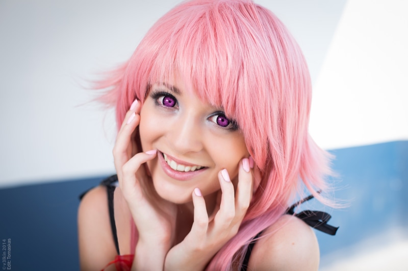 Mirai Nikki, beautiful people, cheerful, short hair, happiness, hairstyle, beautiful woman, pink hair, beauty, 5K, purple eyes, face, Gasai Yuno, headshot
