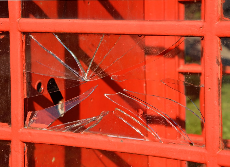 full frame, window, backgrounds, old, red telephone box, safety, shard, cracked, close-up, wood - material, metal, outdoors, 5K, brick, wall, brick wall
