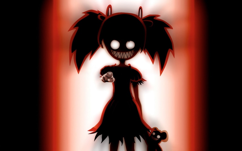 baby, black silhouette, horror, burning eyes, monster, toothy, hell of a grin, 1080P, gesture