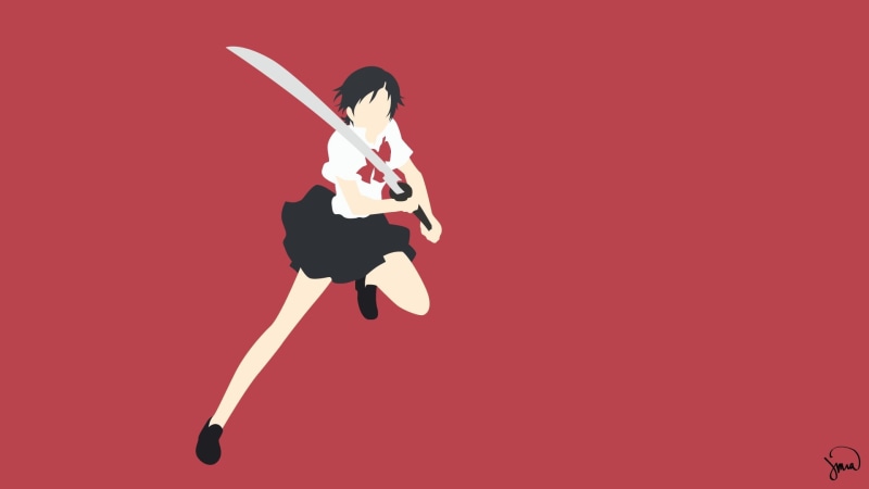 red, Blood+, anime girls, Saya Otonashi, adult, mid-air, emotion, one person, jumping, young adult, copy space, vitality, studio shot, 1080P, motion, performance