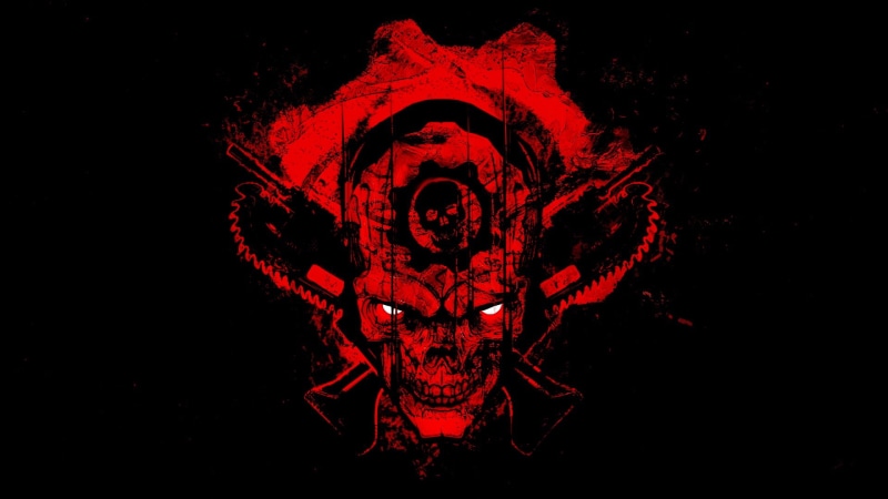 soul, beauty, Emblem, saw, 1080P, red, skull, black, blood and fire, label, teeth, blood, Gears of War, eyes, fear, Gears of War 4, horror, background