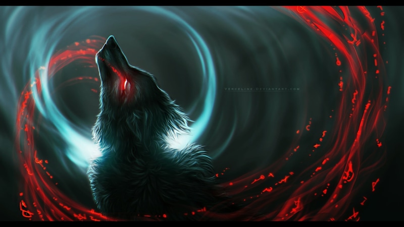 1080P, wool, werewolf, burning eyes, Vyrosk, wolf, art, black magic, predator, in the dark, bloody tears
