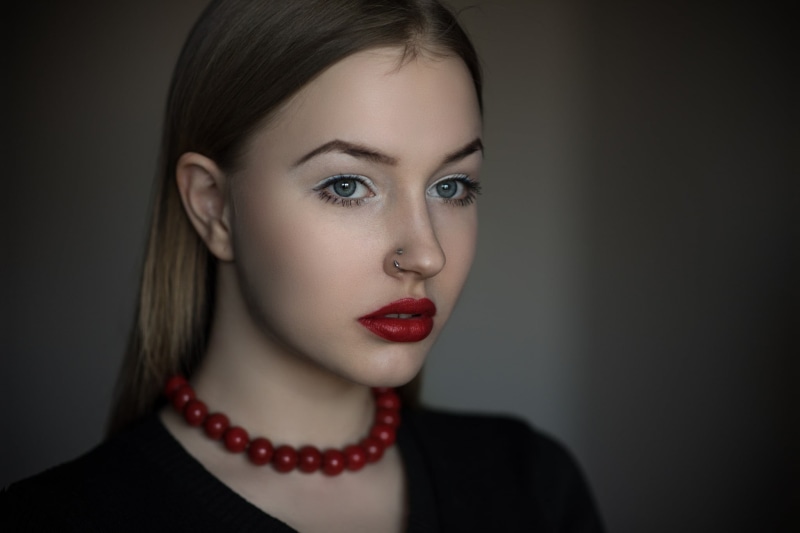 young adult, portrait, front view, human body part, pierced nose, glamour, fashion, looking at camera, human face, elegance, one person, luxury, headshot