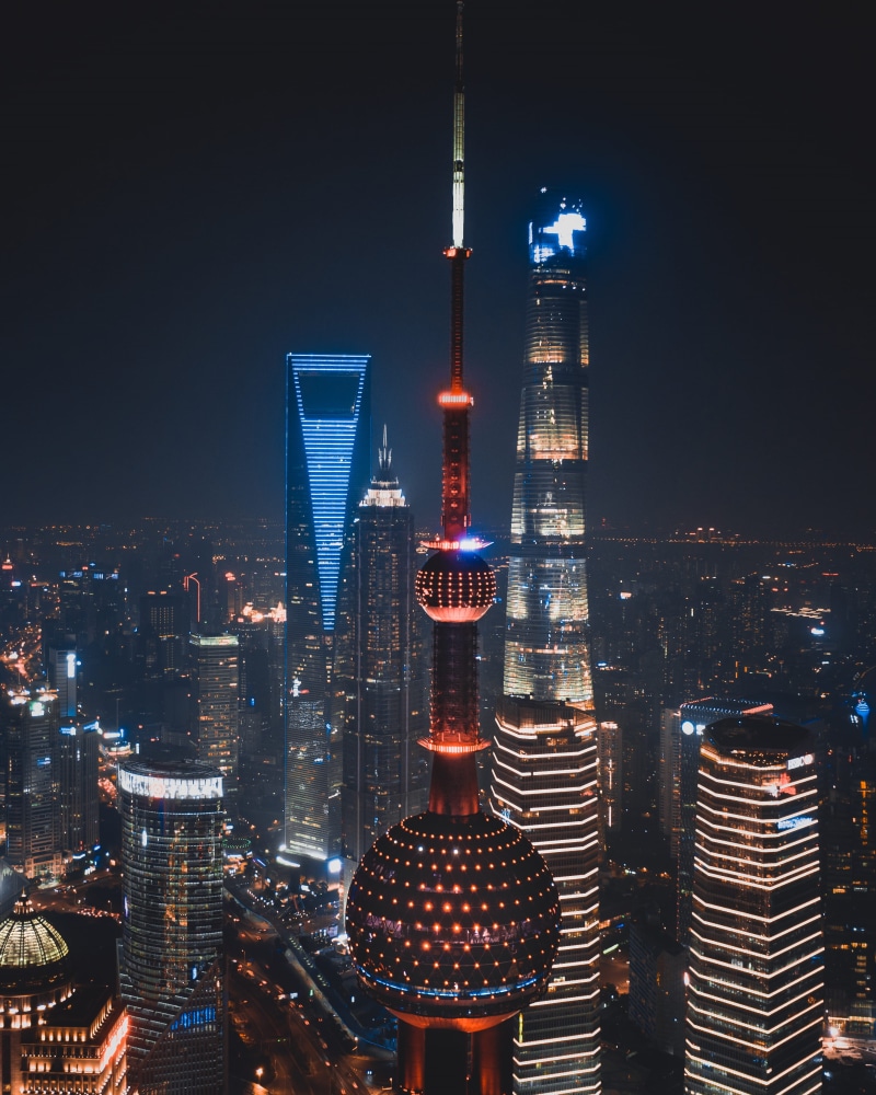 city Life, famous Place, street, skyscraper, dusk, aerial View, city light, oriental Pearl Tower - Shanghai, shanghai, urban Scene, river, lujiazui, financial District