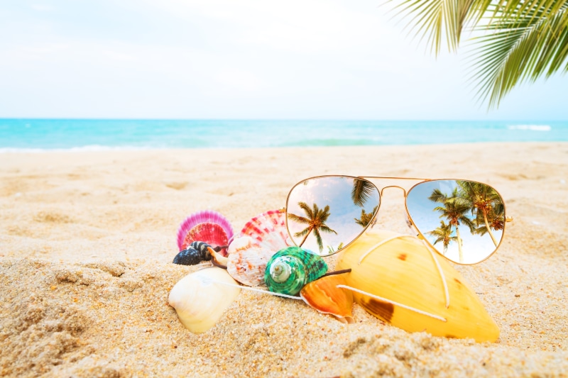 vacations, beach towel, vacation, holiday, shell, palms, sea, sand, 5K, paradise, water, style, aviator, personal accessory, scenics - nature, seashells