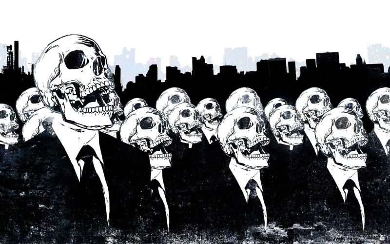 suits, people, black, white, 1080P, photo, skeletons, illustration, conformism, pics