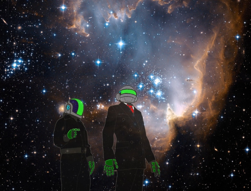 jacket, 720P, Space, Nebula, black, suit, illustration, Band (Music), Daft Punk